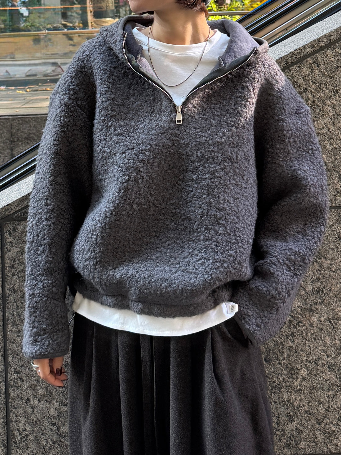 Half Zip Hoodie Boa Pullover JK