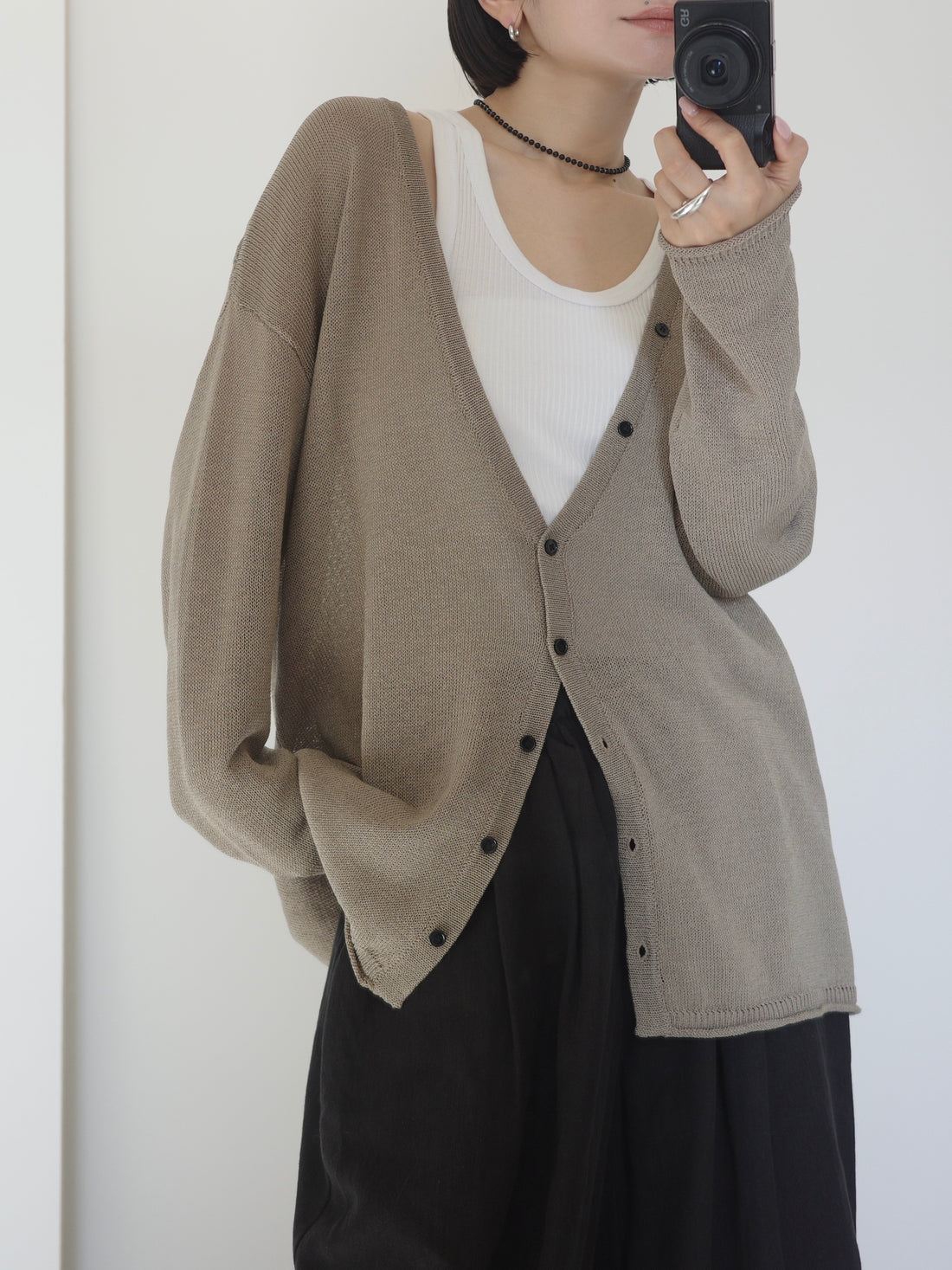 Sheer V-Neck Loose Cardi（4月上旬〜4月中旬発送予定）