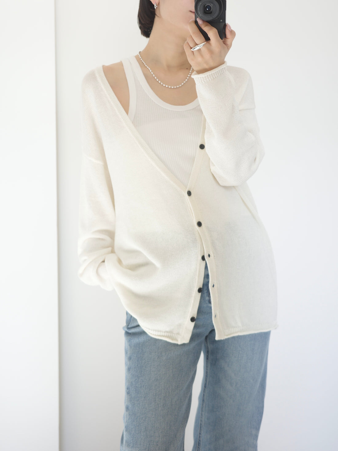 Sheer V-Neck Loose Cardi（4月上旬〜4月中旬発送予定）