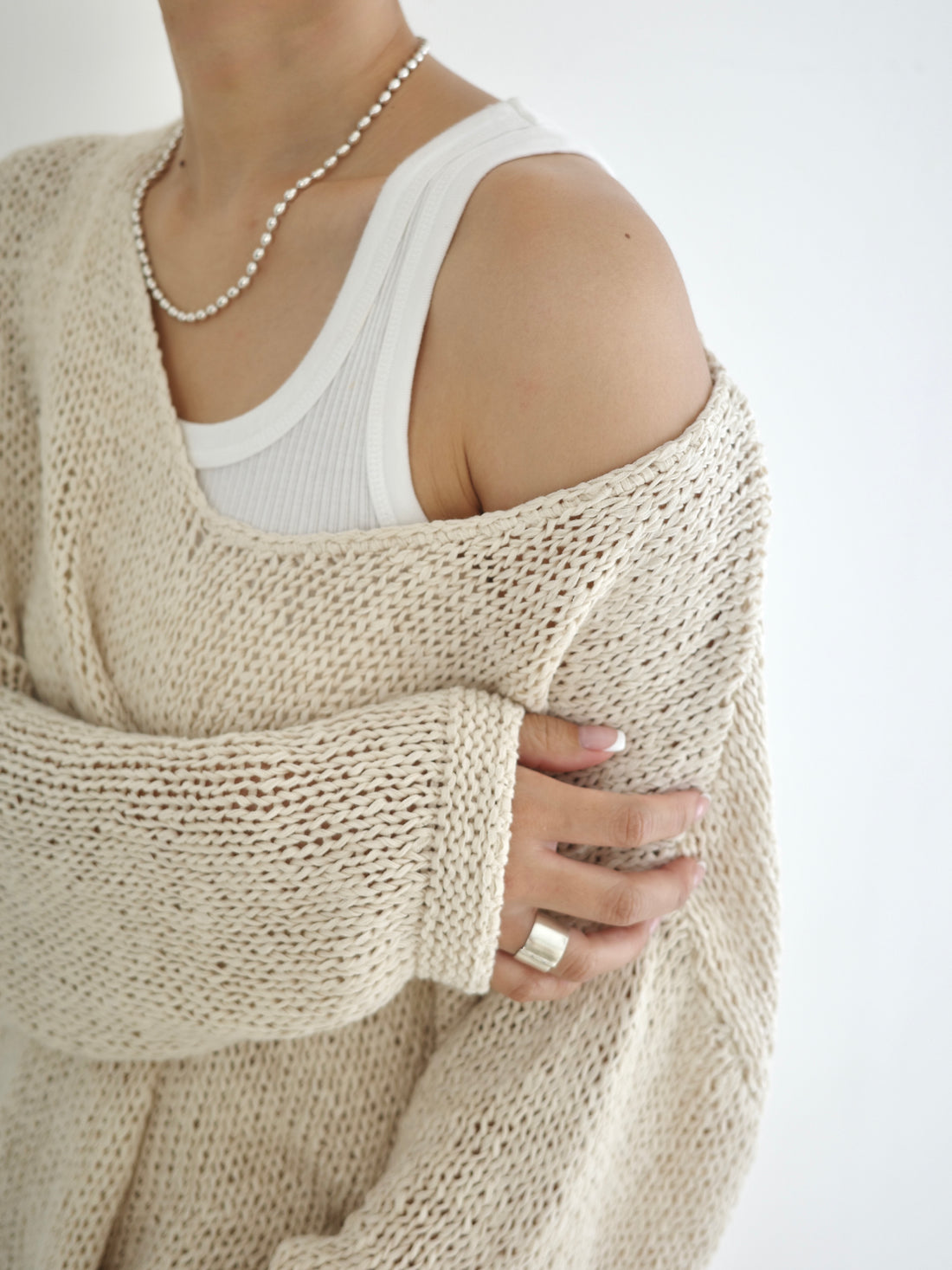 Low Gauge V Neck Over Knit