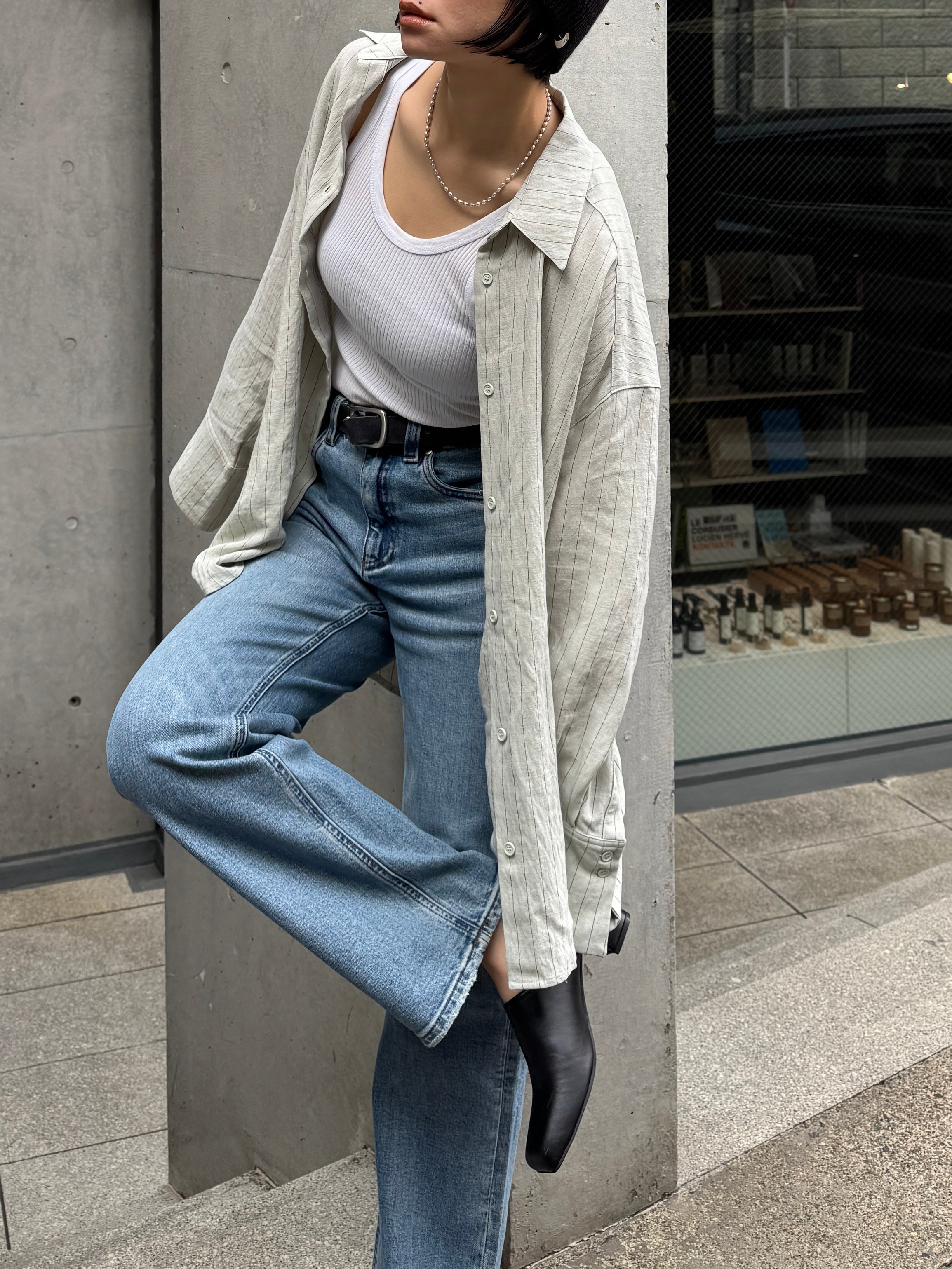 Eongul ヨングル Denim Loose Shirt Linen Striped Loose Shirt | Ëongul (ヨングル) official通販サイト