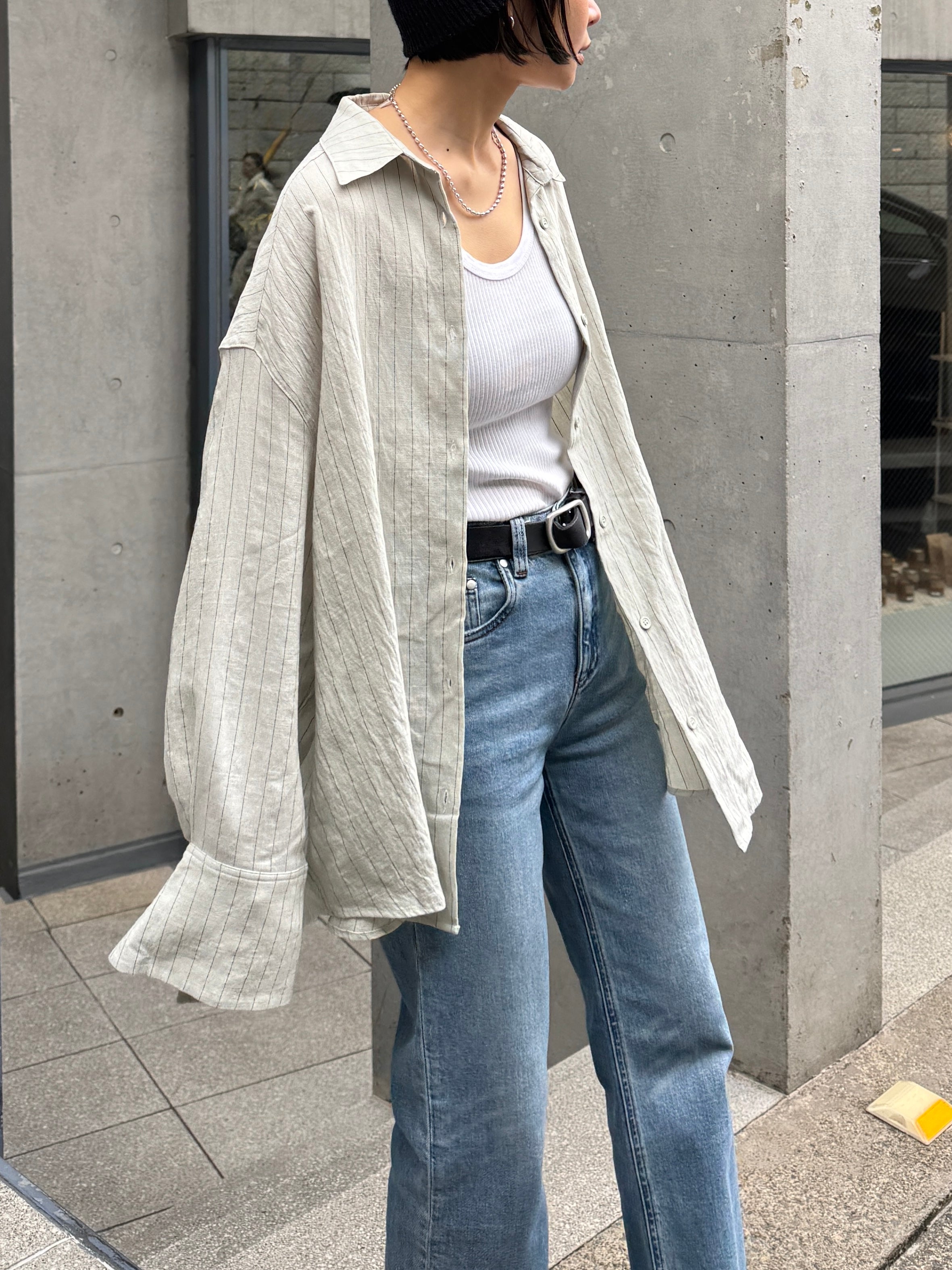 Linen Striped Loose Shirt | Ëongul (ヨングル) official通販サイト