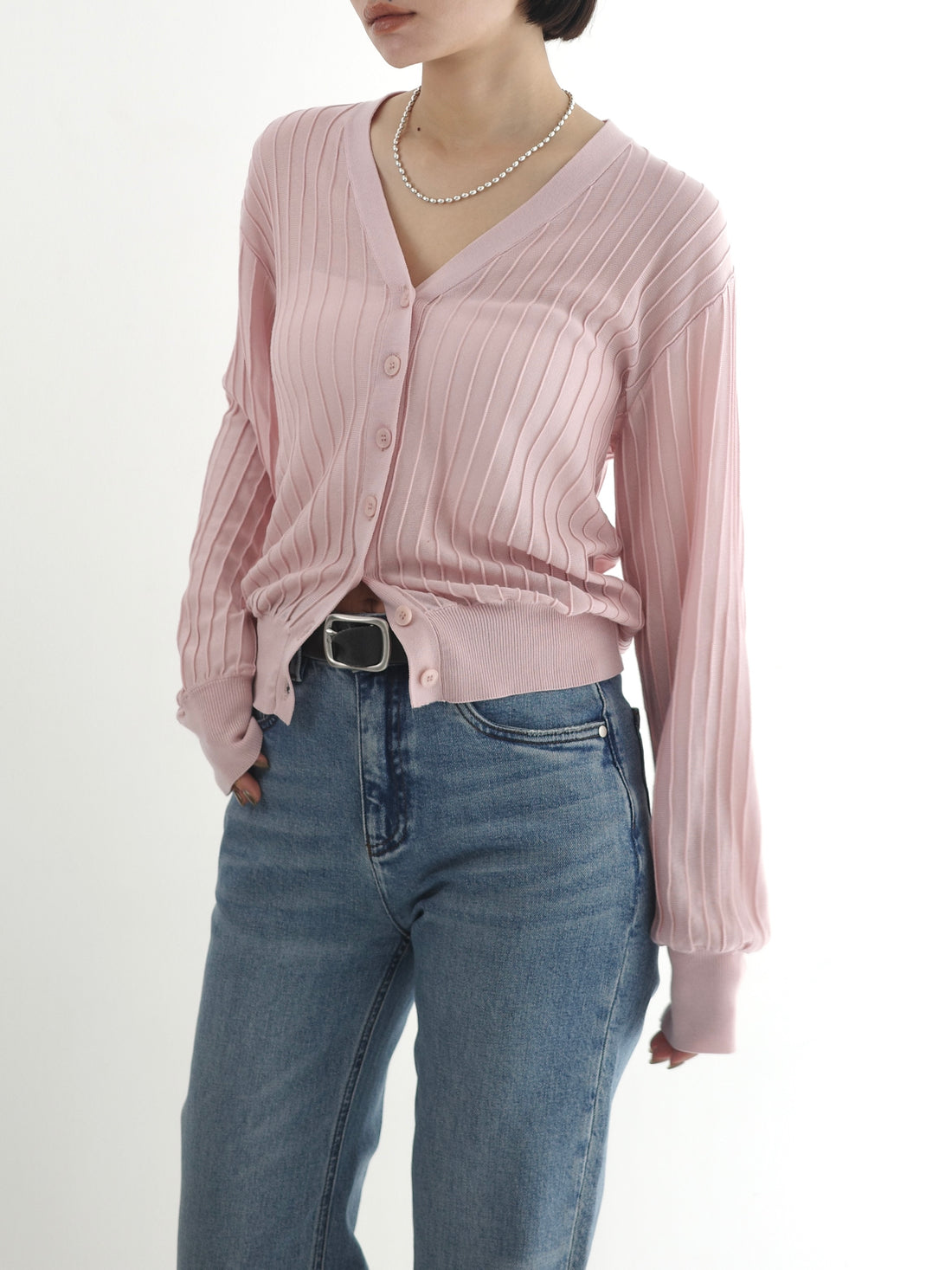 【PRE ORDER】Sheer Rib V Neck Cardi (4月中旬〜4月下旬発送予定)