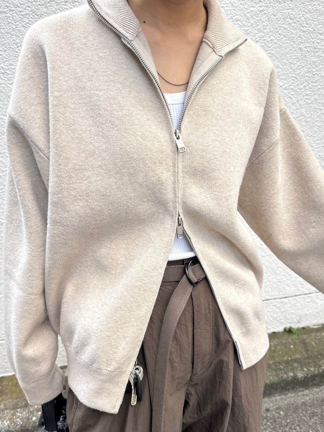 Double Zip Loose Knit Cardigan