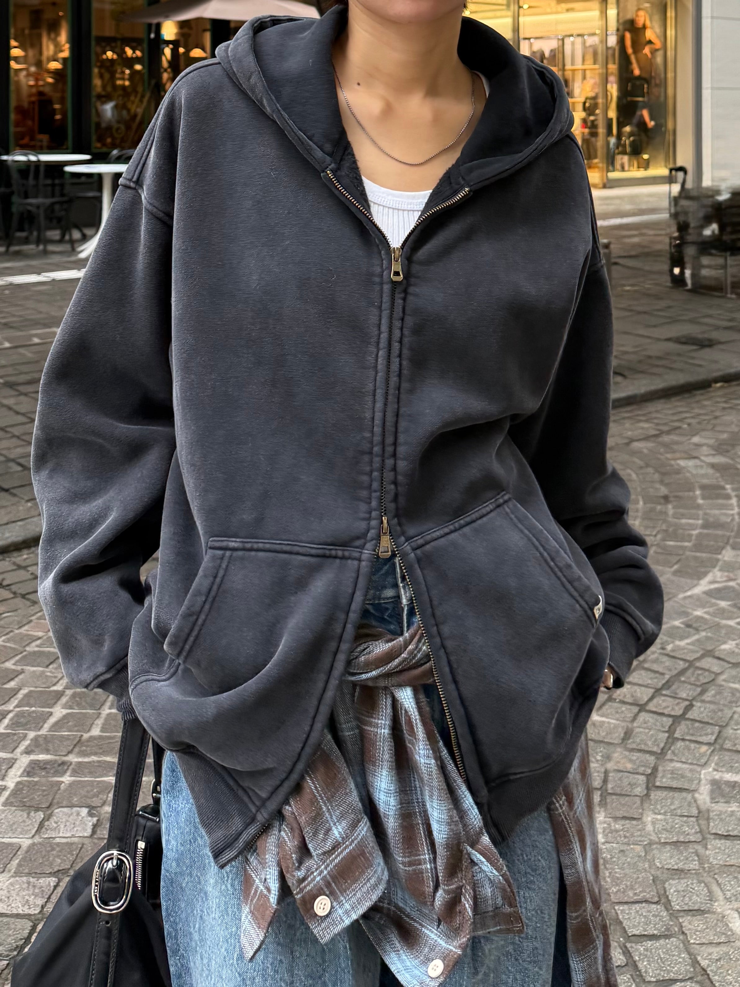 Eongul ダブルジップボアベスト Washed W-zip hoodie | Ëongul