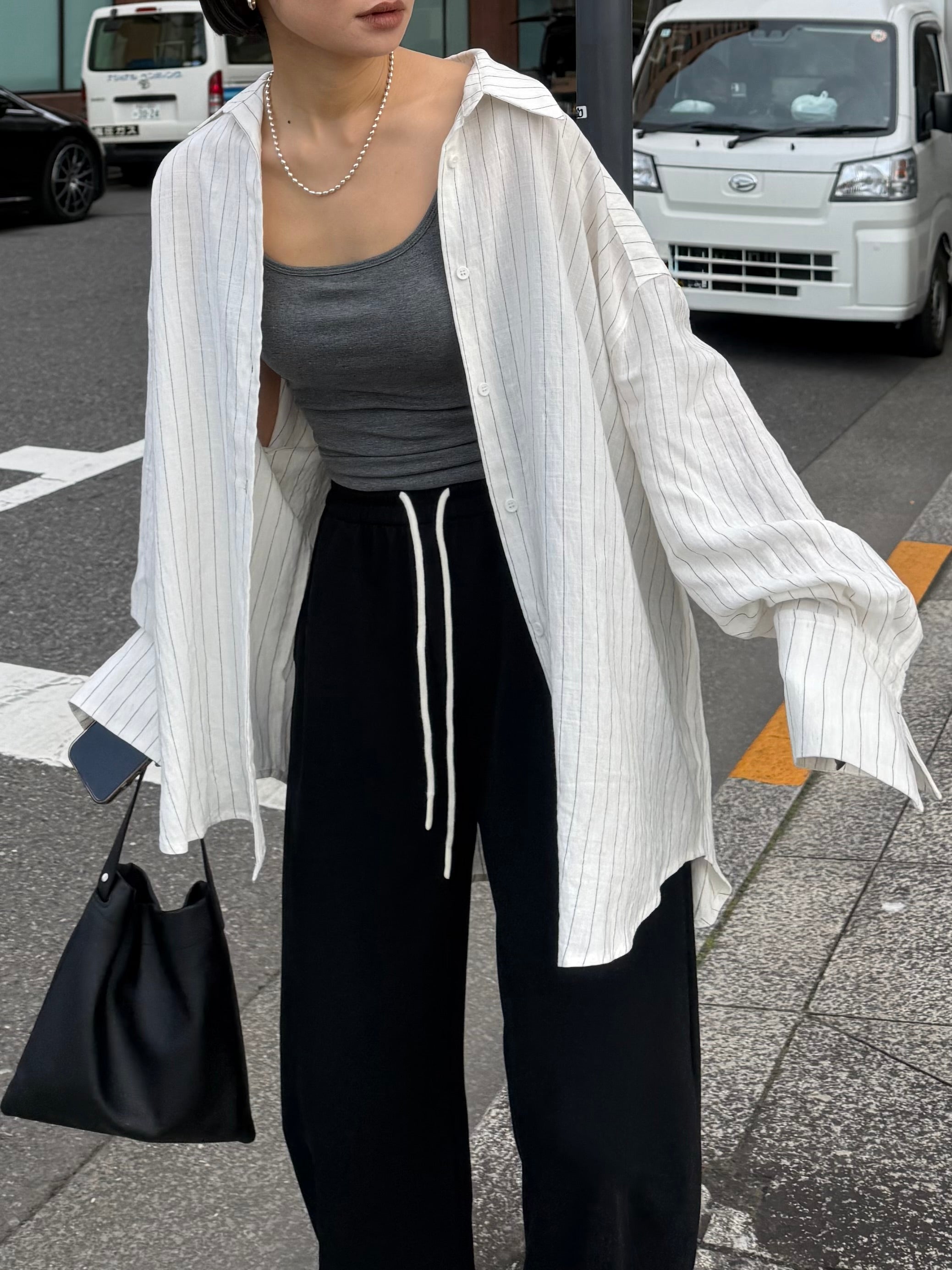Linen Striped Loose Shirt | Ëongul (ヨングル) official通販サイト