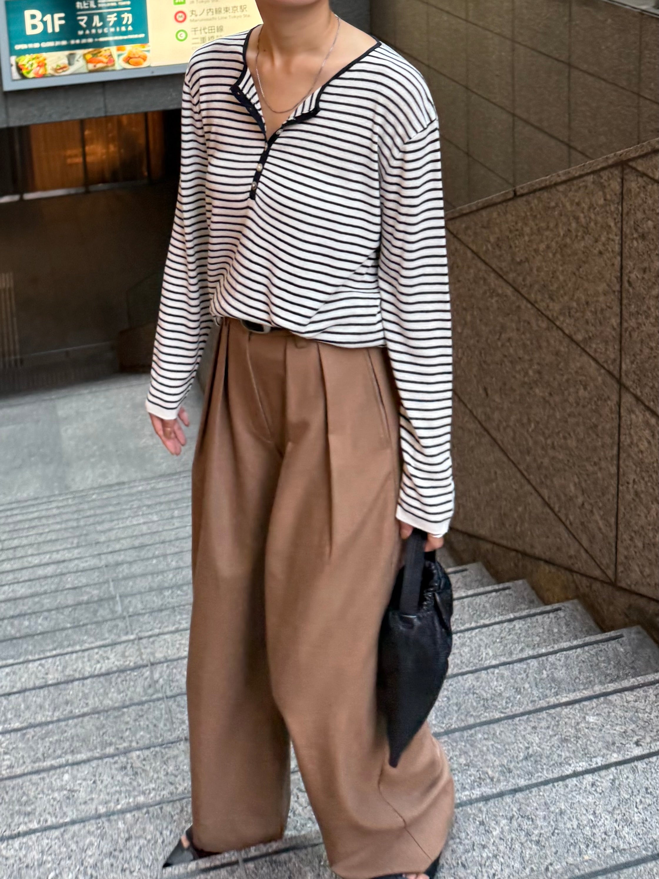 トップス Nylon SEE THROUGH HENLEY NECK KNIT Poetsky Women's Henley Shirts Long Sleeve V Neck Layering