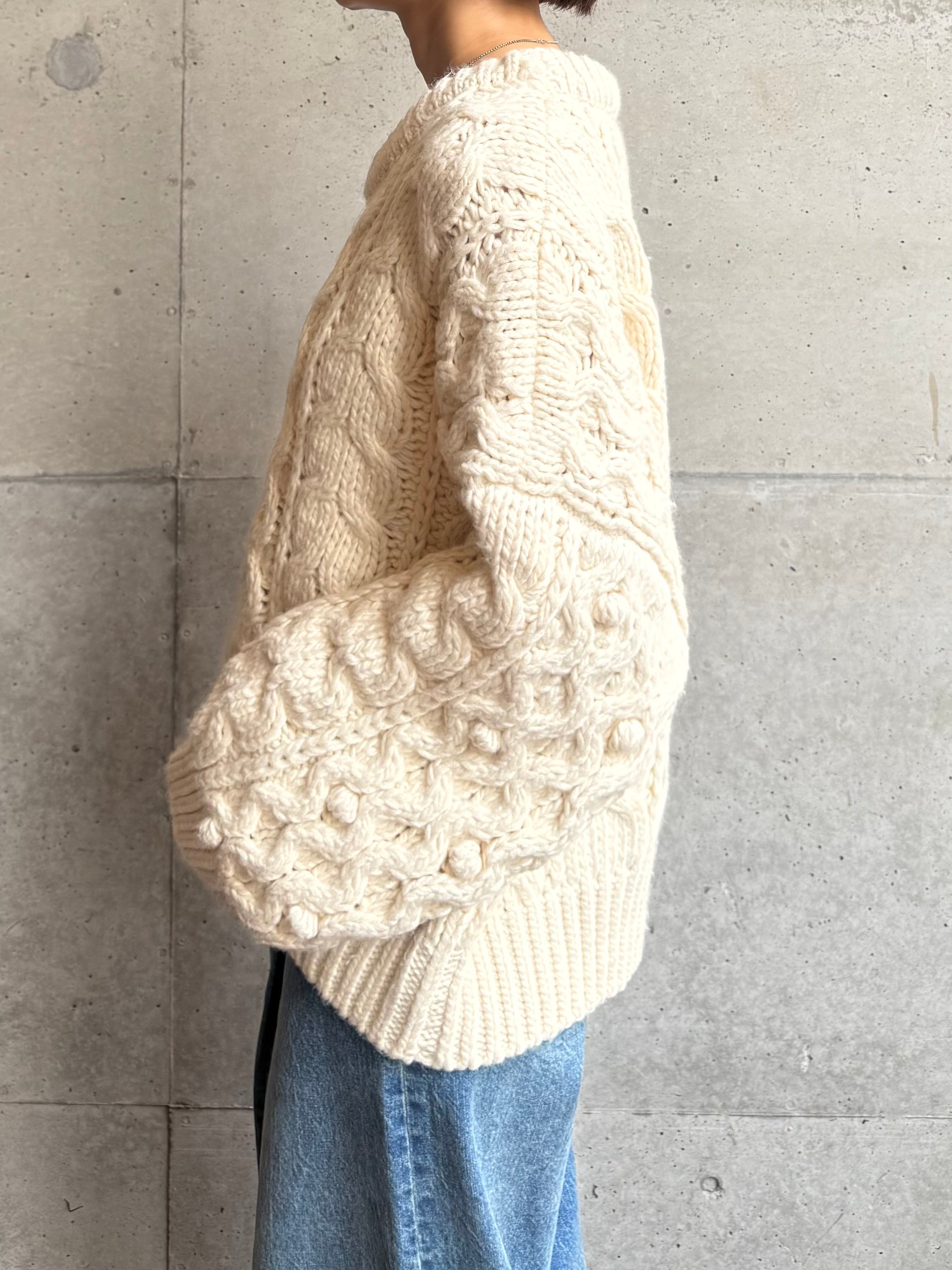 出品本日までヨングル　eongul バンドケーブルルーズニット　ホワイト Hand Cable Loose Knit | Ëongul (ヨングル) official通販サイト – Eongul